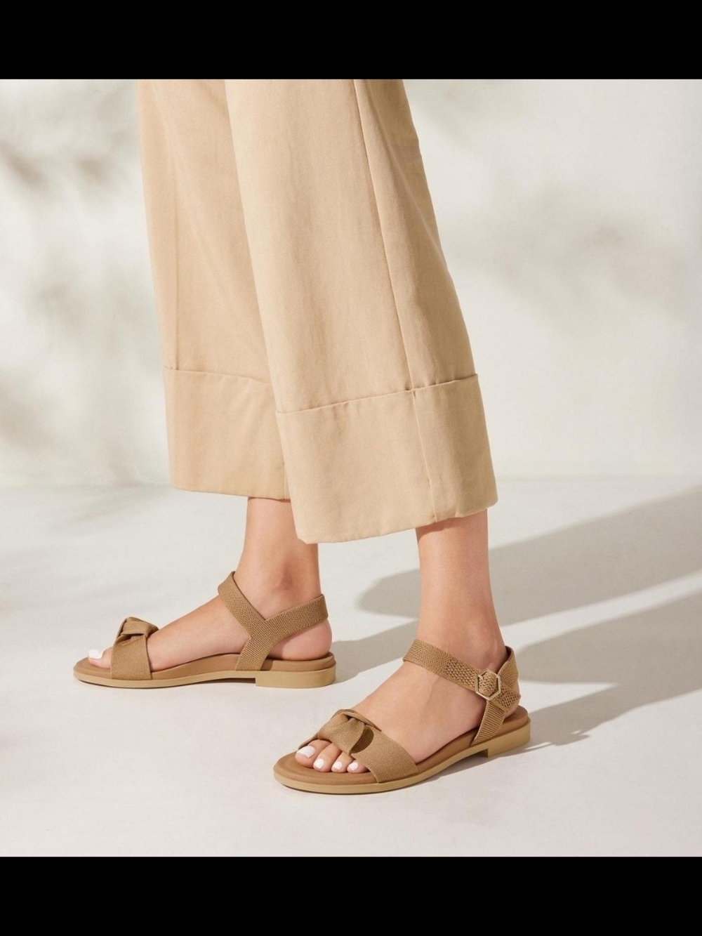 Women’s Tan Knot Front Ankle-Strap Sandals